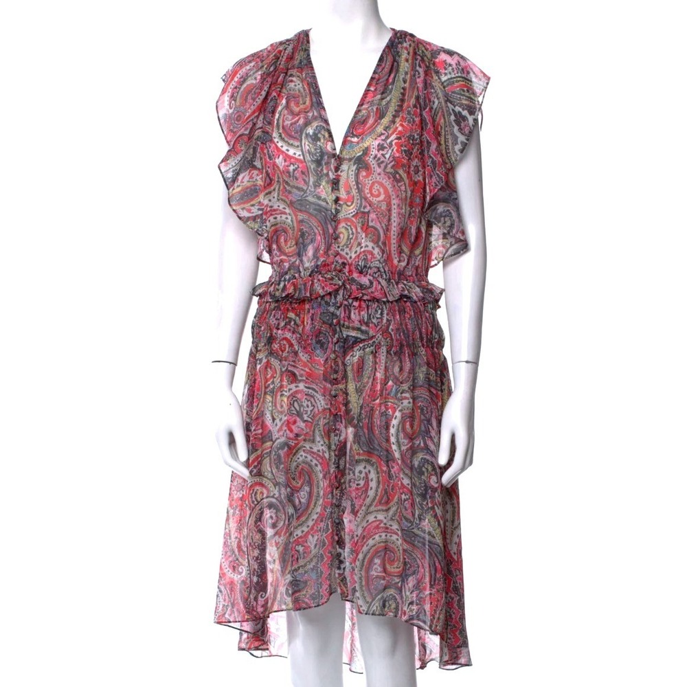 The Kooples Paisley Print Ruffle V Neck Button Front Midi Dress Size‎ M